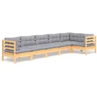 vidaXL 6-delige loungeset voor de tuin met grijze kussens, gemaakt van grenenhout