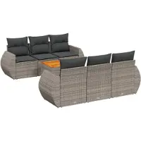 vidaXL 7-delige tuinmeubelset met kussens, grijs, polyrotan