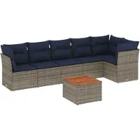 vidaXL 7-delige tuinmeubelset met kussens, grijs, polyrotan