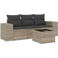 vidaXL 4-delige Loungeset met kussens poly rattan lichtgrijs