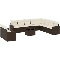 vidaXL 11-delige Loungeset met kussens poly rattan bruin