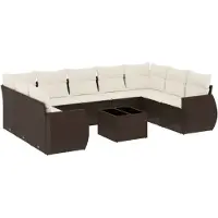 vidaXL 10-delige Loungeset met kussens poly rattan bruin