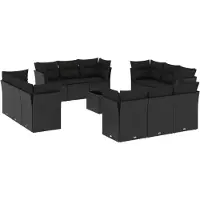 vidaXL 13-delige Loungeset met kussens poly rattan zwart