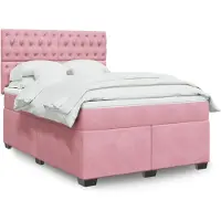 vidaXL Boxspring met matras fluweel roze 140x200 cm