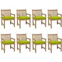 vidaXL Tuinstoelen 8 st met heldergroene kussens massief teakhout