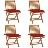 vidaXL Klapstoelen met kussens, 4-delig, massief teak hout