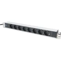 Digitus DN-95401 19 inch Stekkerdoos voor patchkast 1 HE Geaarde contactdoos Incl. 2 metalen houders Zwart