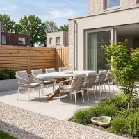 BUITEN living Livorno/Dakota beige/wit dining tuinset | 8 personen | betonlook + touw | 280cm ovaal - ovale tuintafel