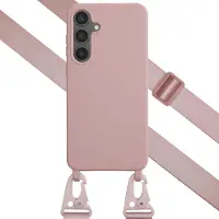 Selencia Siliconen hoesje met afneembaar koord voor de Samsung Galaxy S24 FE - Sand Pink