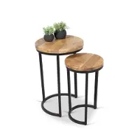 Bommel Wonen Bijzettafel set van 2 - Acco - rond 42+32 cm - Mangohout Naturel