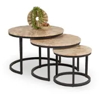 Bommel Wonen Salontafel set van 3 Avola - rond 65/55/40 cm - Travertine Naturel