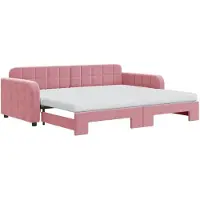 vidaXL Slaapbank onderschuifbed en matrassen 90x200 cm fluweel roze
