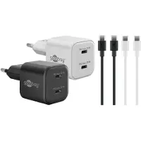 Goobay USB lader set | 2x lader met 2x USB-C PD | incl. 2x USB-C kabel | 35W | zwart + wit | 1 meter