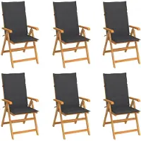vidaXL Klapstoelen, set van 6, met antracietkleurige kussens, gemaakt van massief teakhout