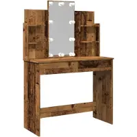 vidaXL Schminktafel met LED-verlichting, vintage houten look, 96x40x142 cm