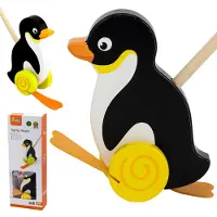 Viga Toys baguette bois roller pingouin 56 cm noir/jaune