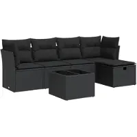 vidaXL 6-delige tuinmeubelset met kussens, zwart, polyrotan