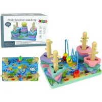 Leantoys Houten Blokken Sorteerbord Zeewereld - Educatief Speelgoed met Kralenlabyrint - Vormen en Kleuren Sorteren 3+- Stapelspel met Blokken - Houten Blokken -