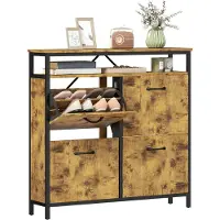HOMCOM Flip-down Shoe Cabinet-Spanplatte, Stahl-98L x 24B x 95H cm-Rustikal-Braun