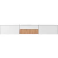 OKWISH Tv Meubel - Uittrekbaar En Verstelbaar Projectorplateau - Staand Of Wandmontage - Spaanplaat Wit - 180x34x30 Cm