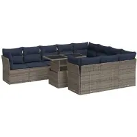 vidaXL 11-delige tuinmeubelset met sofa, inclusief kussens, grijs, polyrotan, acaciahout