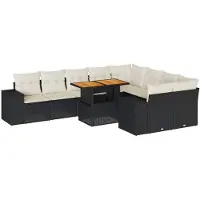 vidaXL 10-delige loungeset voor de tuin met kussens, zwart, polyrotan