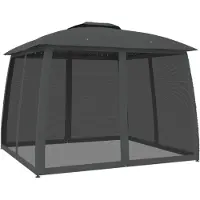 vidaXL Prieel met gaaswanden en dubbel dak 2,93x2,93 m staal antraciet