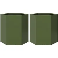 vidaXL Plantenbakken 2 st zeshoek 46x40x45 cm staal olijfgroen