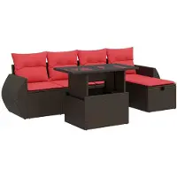 vidaXL 6-delige Loungeset met kussens poly rattan acacia bruin