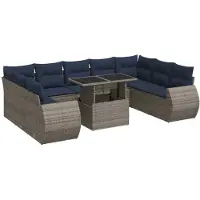 vidaXL 10-delige loungeset voor de tuin met kussens, grijs, polyrotan, acaciahout