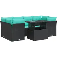 vidaXL 7-delige tuinmeubelset met kussens, zwart, polyrotan