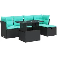 vidaXL 6-delige tuinmeubelset met kussens, zwart, polyrotan