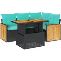 vidaXL 5-delige tuinmeubelset met kussens, zwart, polyrotan, acaciahout