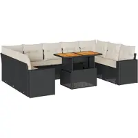 vidaXL 10-delige loungeset voor de tuin met kussens, zwart, polyrotan