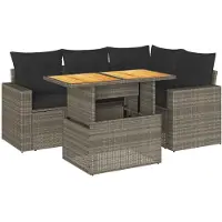 vidaXL 5-delige tuinmeubelset met kussens, grijs, polyrotan