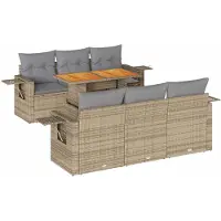 vidaXL 7-delige tuinmeubelset met kussens, beige, van polyrotan