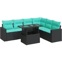 vidaXL 7-delige tuinmeubelset met kussens, zwart, polyrotan, acaciahout