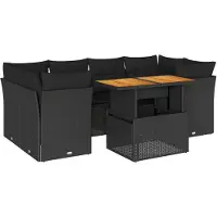 vidaXL 7-delige tuinmeubelset met kussens, zwart, polyrotan
