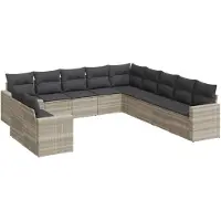 vidaXL 11-delige Loungeset met kussens poly rattan lichtgrijs