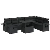 vidaXL 9-delige tuinmeubelset met kussens, zwart, polyrotan