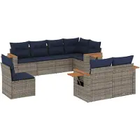 vidaXL 8-delige tuinmeubelset met kussens, grijs, polyrotan
