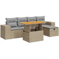 vidaXL 6-delige tuinmeubelset met kussens, beige, polyrotan, acaciahout