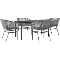 vidaXL 5-delige tuinset met kussens, grijs, polyrotan, glas