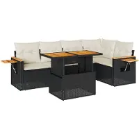 vidaXL 6-delige tuinmeubelset met kussens, zwart, polyrotan