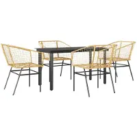 vidaXL 5-delige Tuinset poly rattan glas bruin