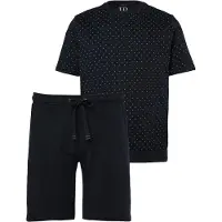 JP 1880 Bauchfit pyjama zwart, Bedrukt