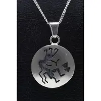 MOOYE ® - Collectie Zilveren Indiaan Kokopelli rond enkel hopi style ketting hanger