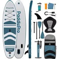 LifeGoods PaddlePro SUP Board - met Zitje - Opblaasbaar Paddle Board - Complete Set - Max. 135KG - 320x81cm - Wit/Deep Aqua