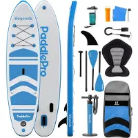 LifeGoods PaddlePro SUP Board - met Zitje - Opblaasbaar Paddle Board - Complete Set - Max. 135KG - 320x81cm - Wit/Sky Blue