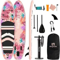 LifeGoods PaddlePro SUP Board - Opblaasbaar Paddle Board - Complete Set - Max. 150KG - 320x81cm - Tropisch Roze